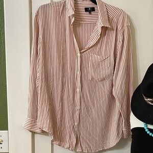 7 For All Mankind Pink and White Striped Button-Down Shirt